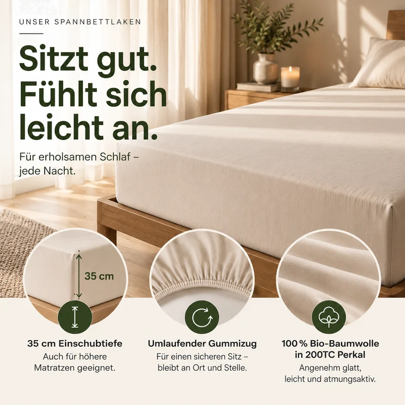 Perkal Spannbettlaken aus 100% Bio-Baumwolle - Terra Naturale