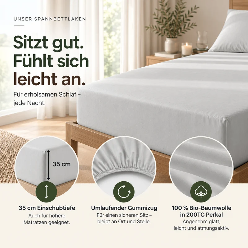 Perkal Spannbettlaken aus 100% Bio-Baumwolle - Terra Naturale
