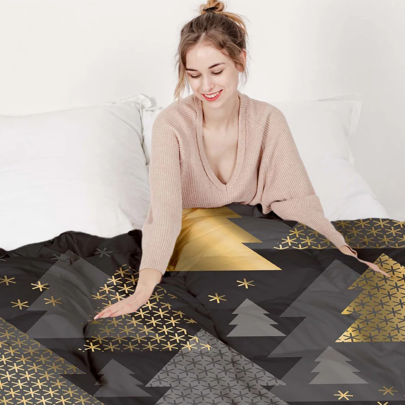 Therapiedecken Bettwäschen Set mit goldenen Tannenbäumen
