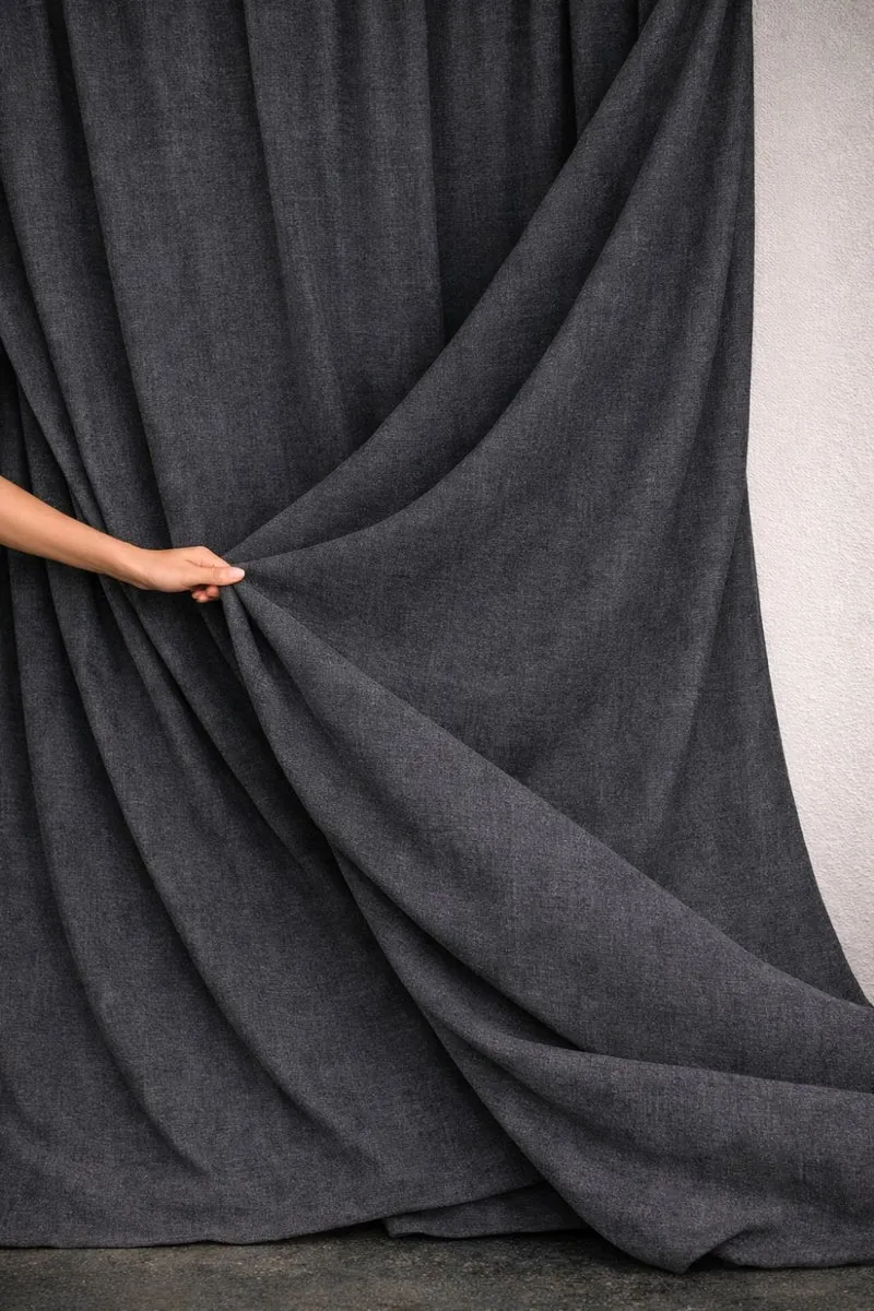 Wool & Linen Curtains "Lana Lino" in Anthracite Color