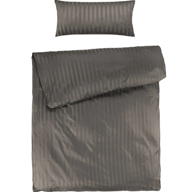 Mako Satin Damaststreifen Bettwäsche - Taupe - 155x220 + 40x80cm