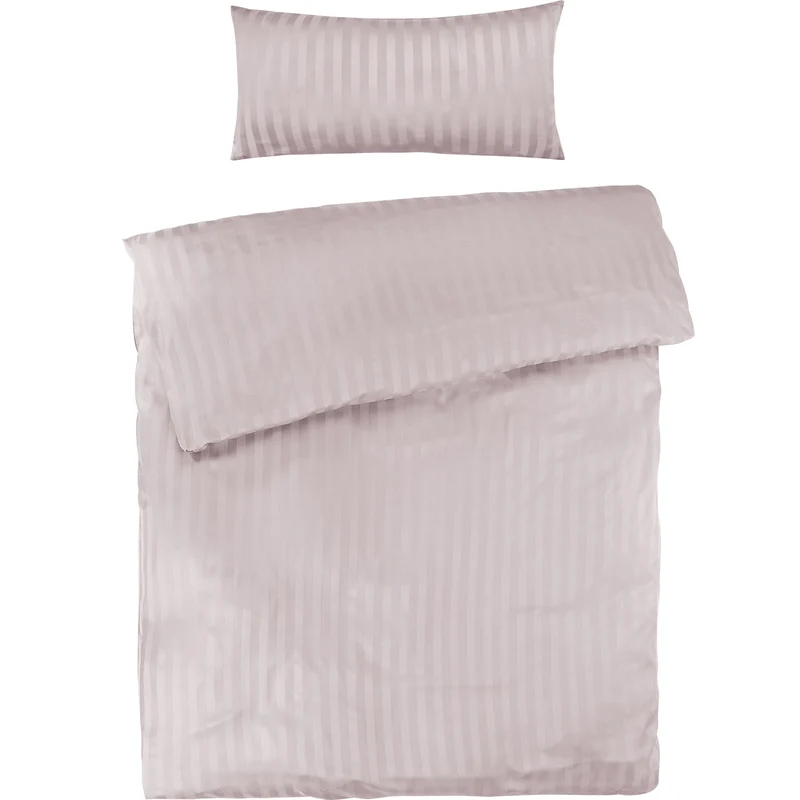 Mako Satin Damaststreifen Bettwäsche - Soft Rosa - 155x220 + 40x80cm