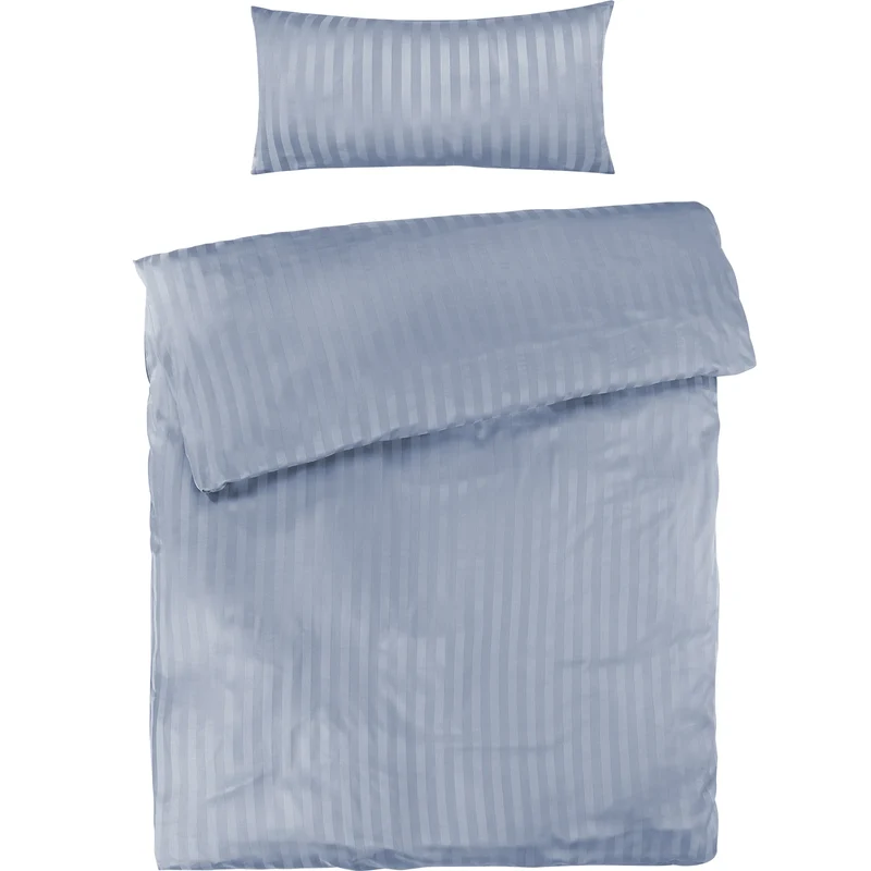 Mako Satin Damaststreifen Bettwäsche - Ice Blau - 155x220 + 40x80cm