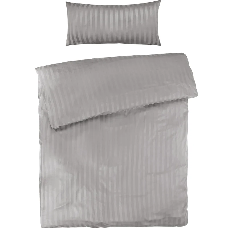 Mako Satin Damaststreifen Bettwäsche - Hellgrau - 155x220 + 40x80cm