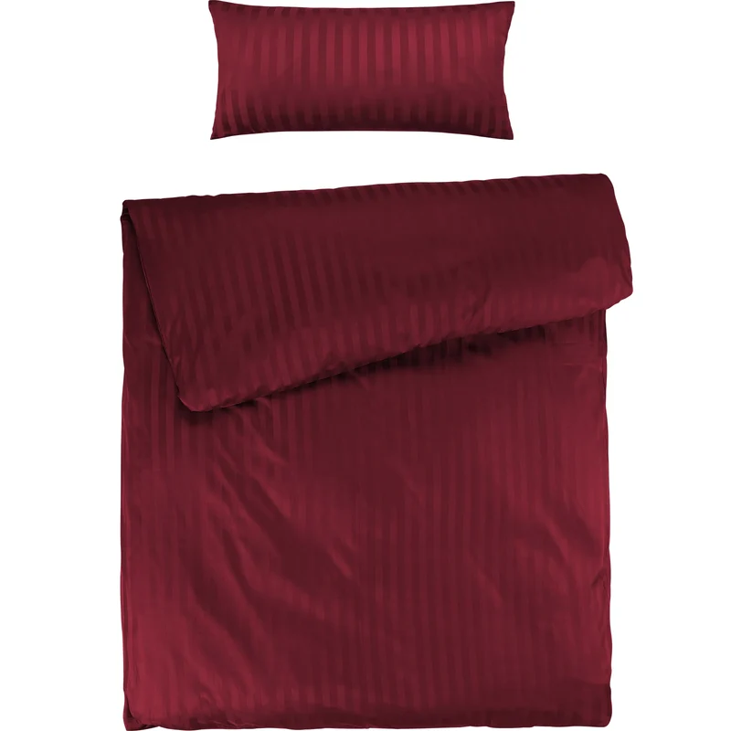 Mako Satin Damaststreifen Bettwäsche - Aurora Rot - 135x200 + 40x80cm