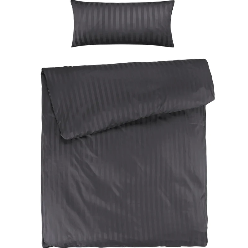 Mako Satin Damaststreifen Bettwäsche - Anthrazit - 155x220 + 40x80cm