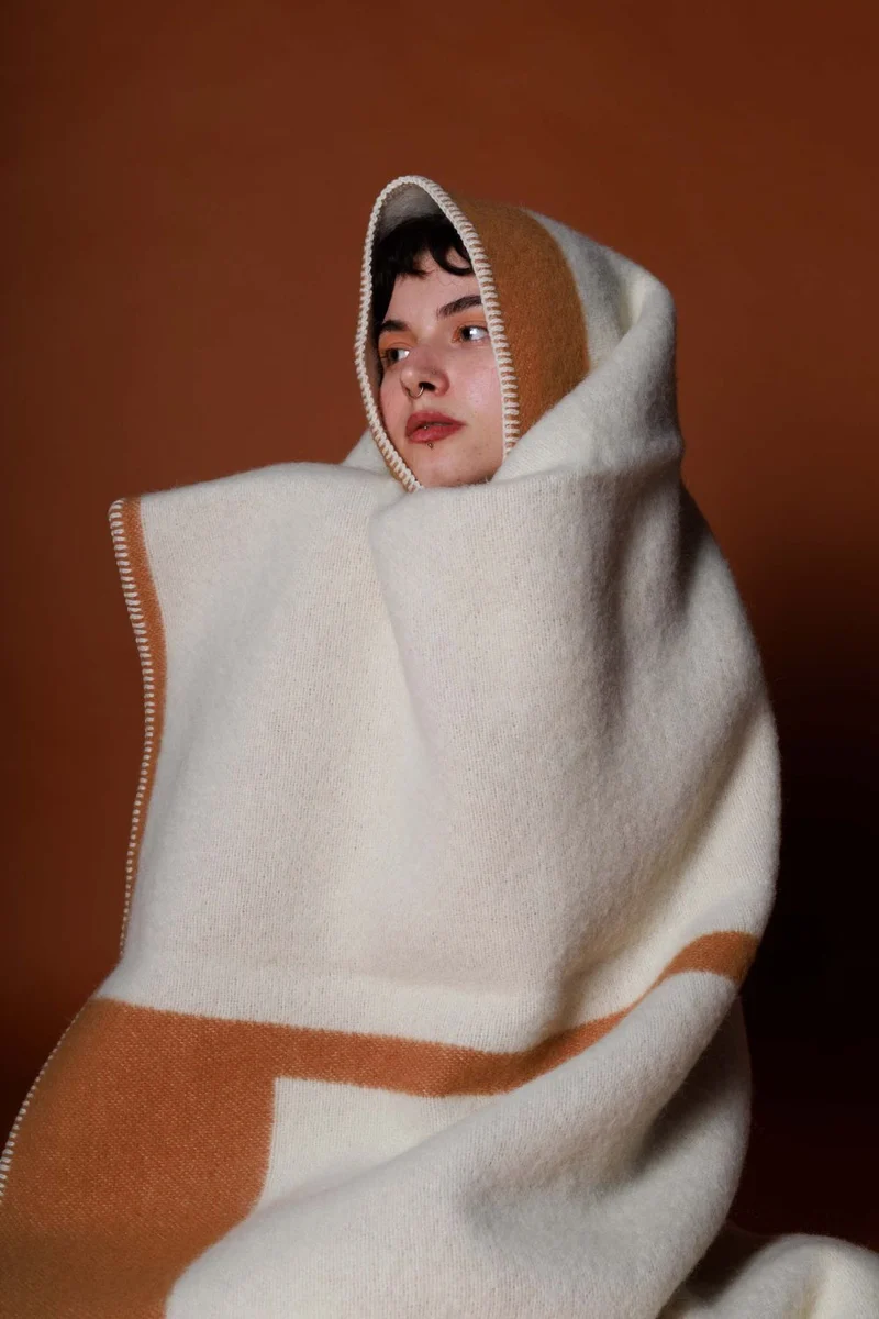Wool Blanket "Cut-Up Orange" by Ulla Pedersen