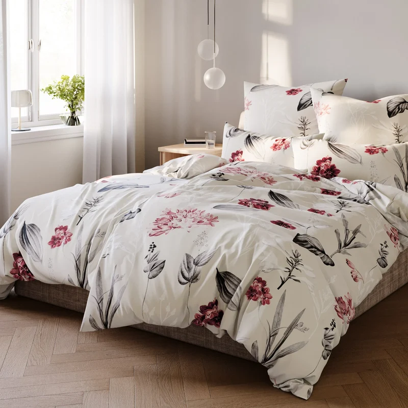 Renforcé Bettwäsche "Blumen" - Beige - 2x135x200 + 2x 80x80 cm