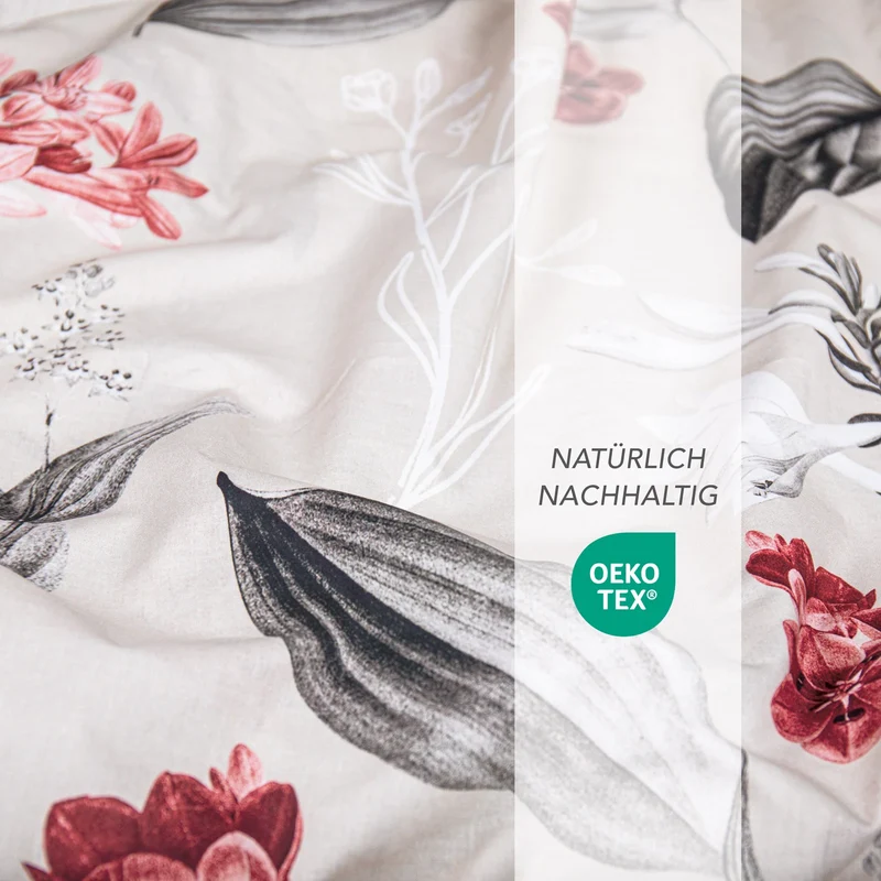 Renforcé Bettwäsche "Blumen" - Beige - 2x135x200 + 2x 80x80 cm