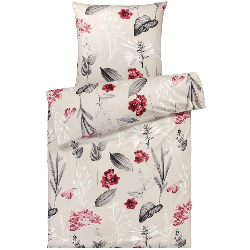 Renforcé Bettwäsche "Blumen" - Beige - 135x200 + 80x80 cm