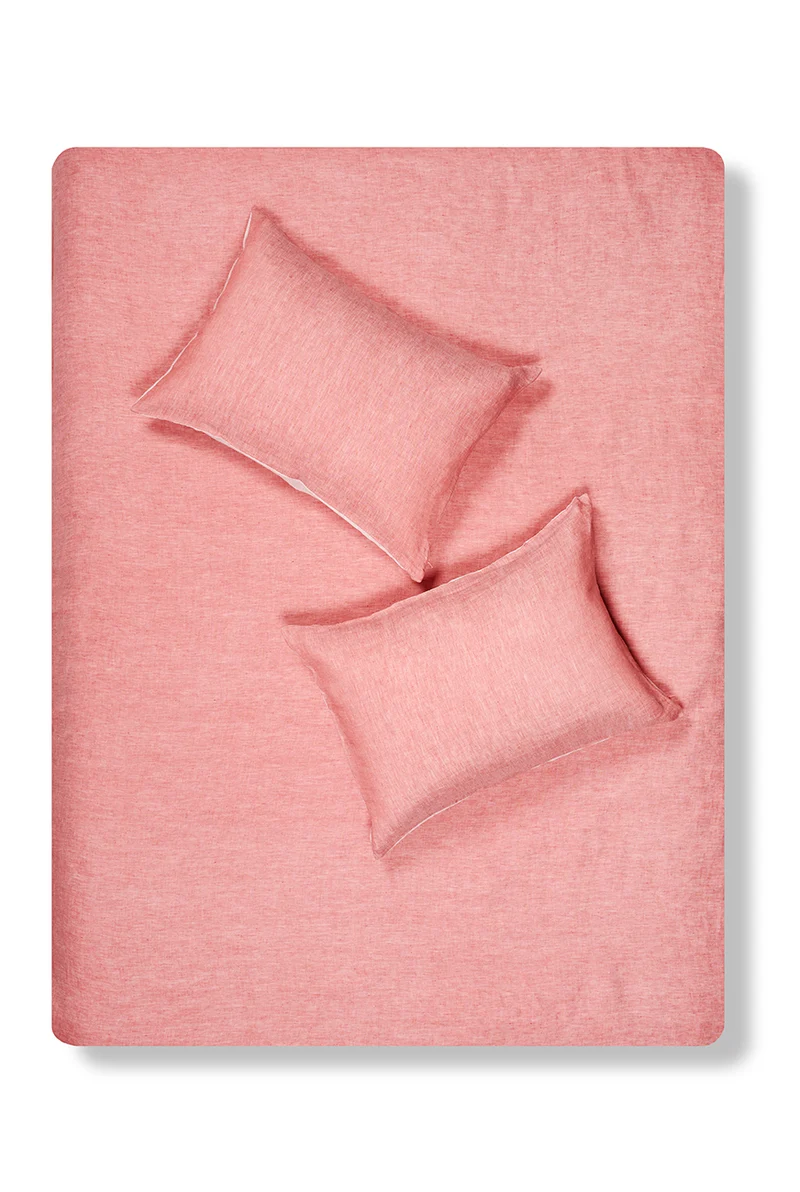Linen Bedding Two Tone Stonewashed in Coral Red