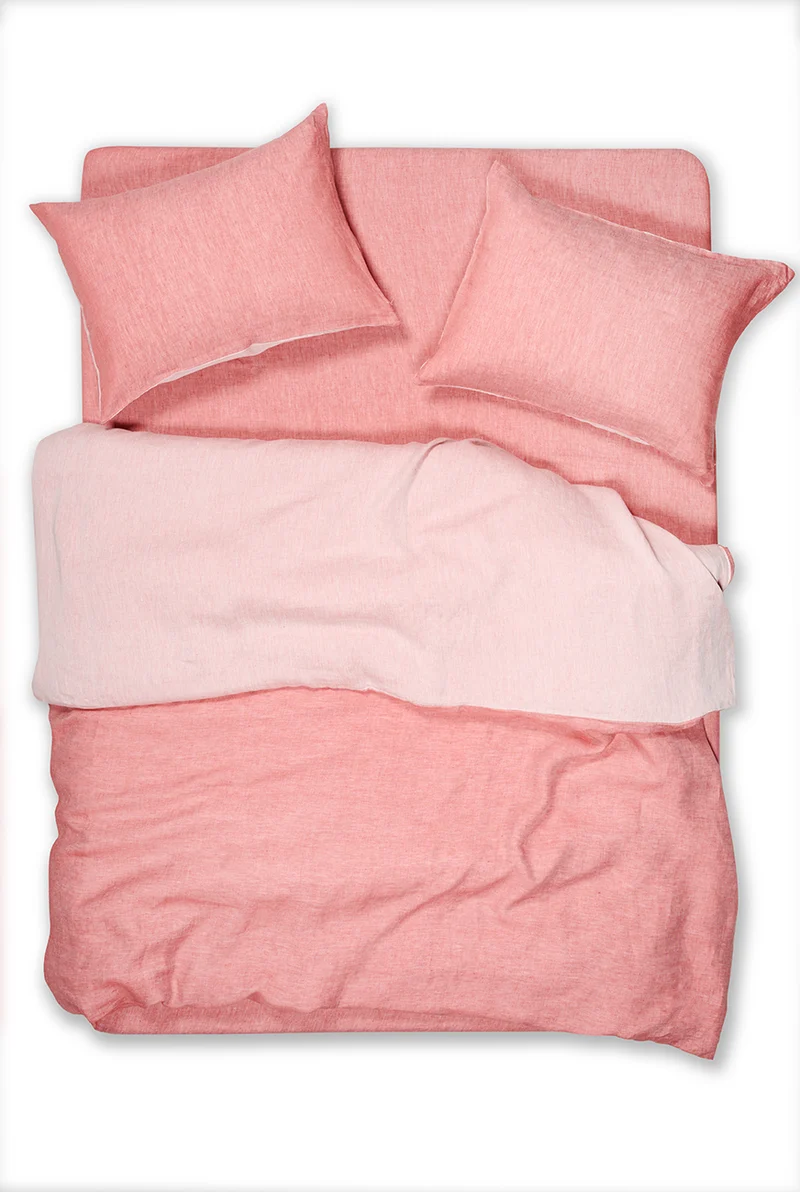 Linen Bedding Two Tone Stonewashed in Coral Red