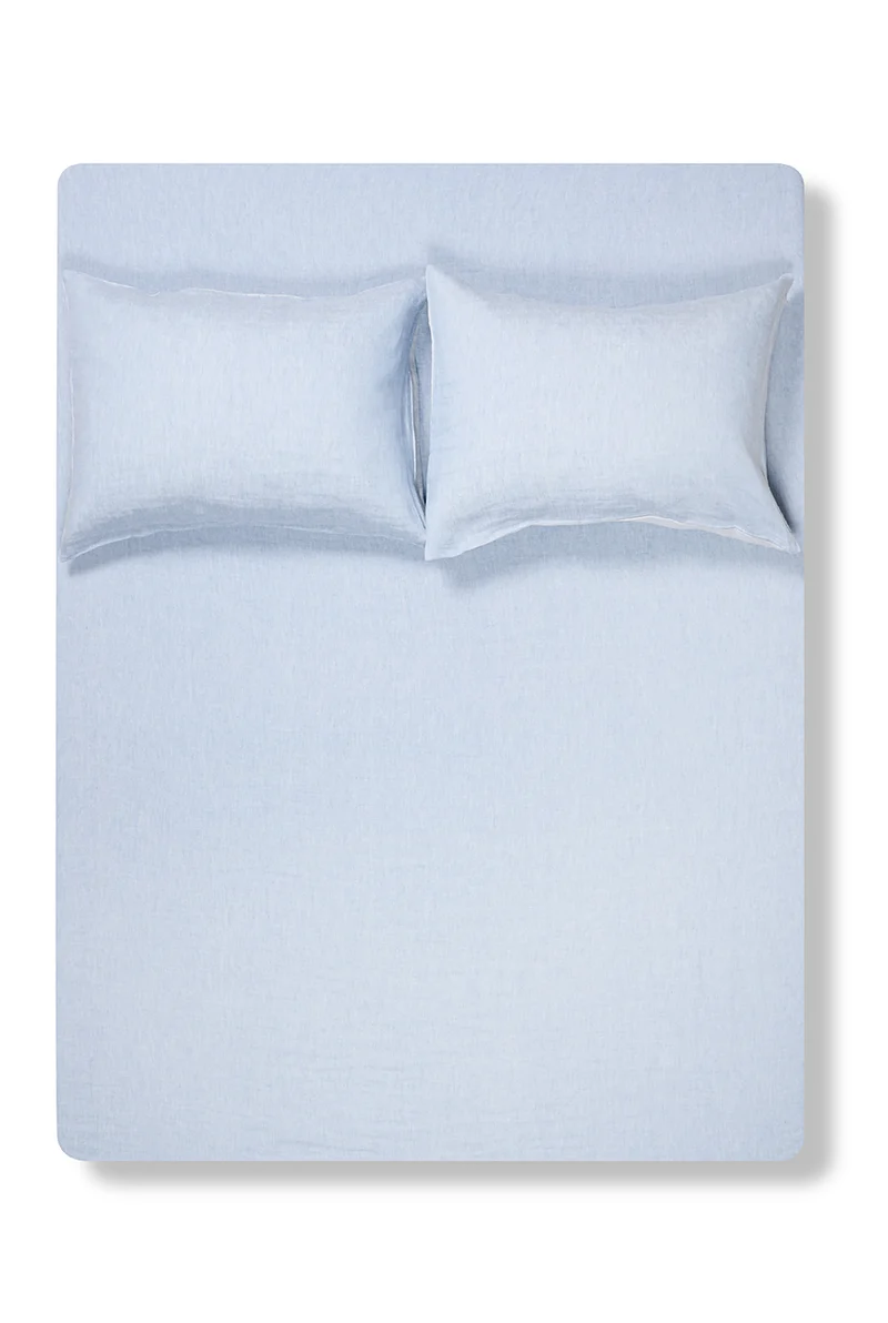 Linen Bedding Two Tone Stonewashed in Light Blue