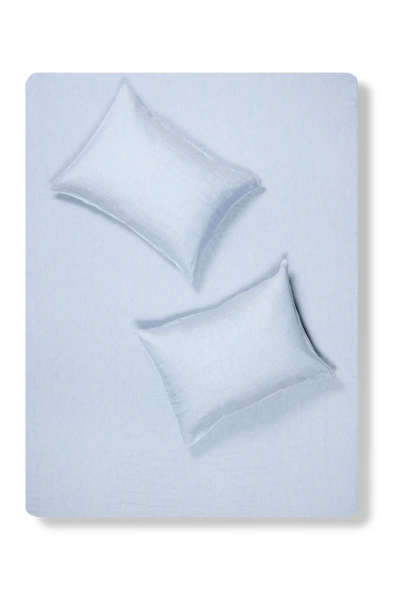 Linen Bedding Two Tone Stonewashed in Light Blue