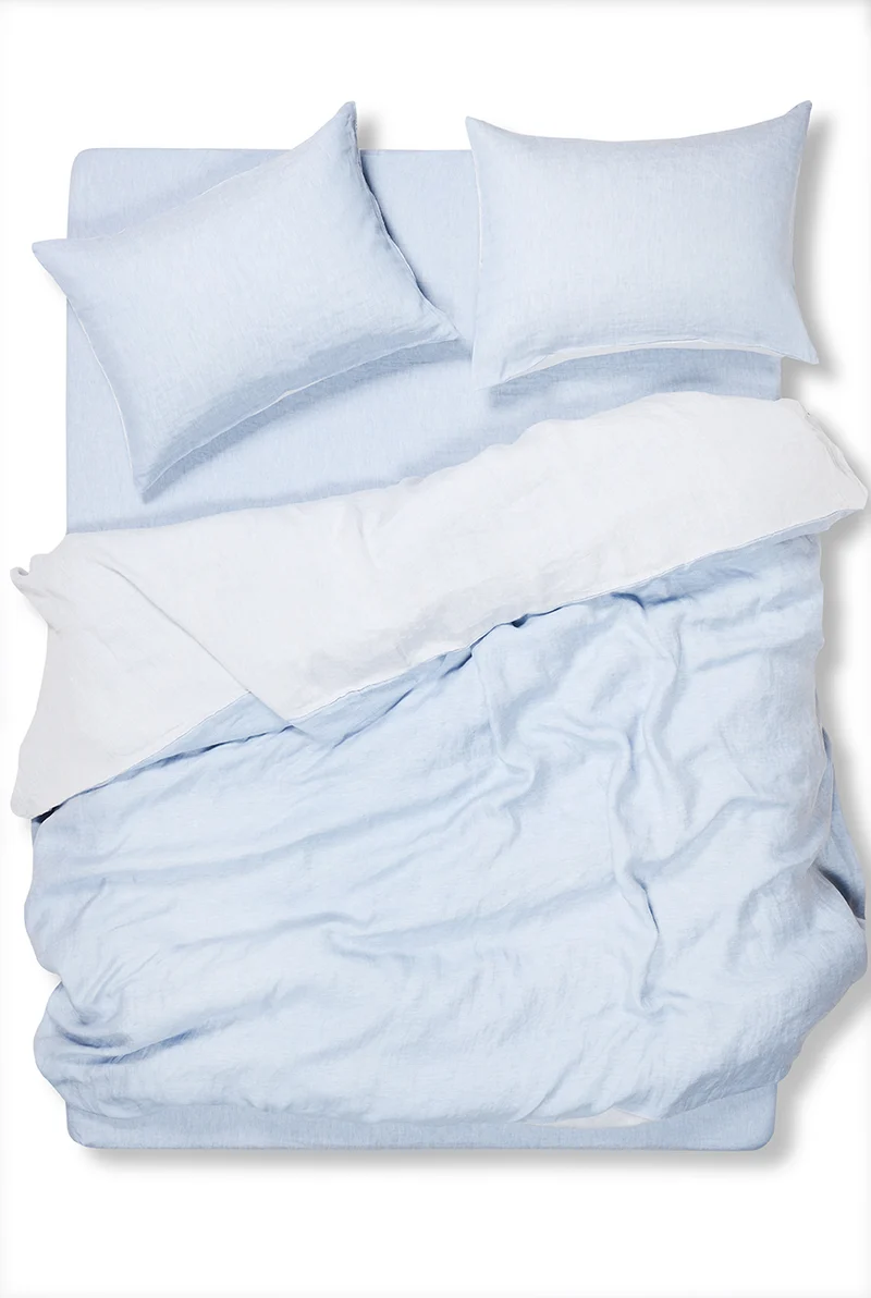 Linen Bedding Two Tone Stonewashed in Light Blue