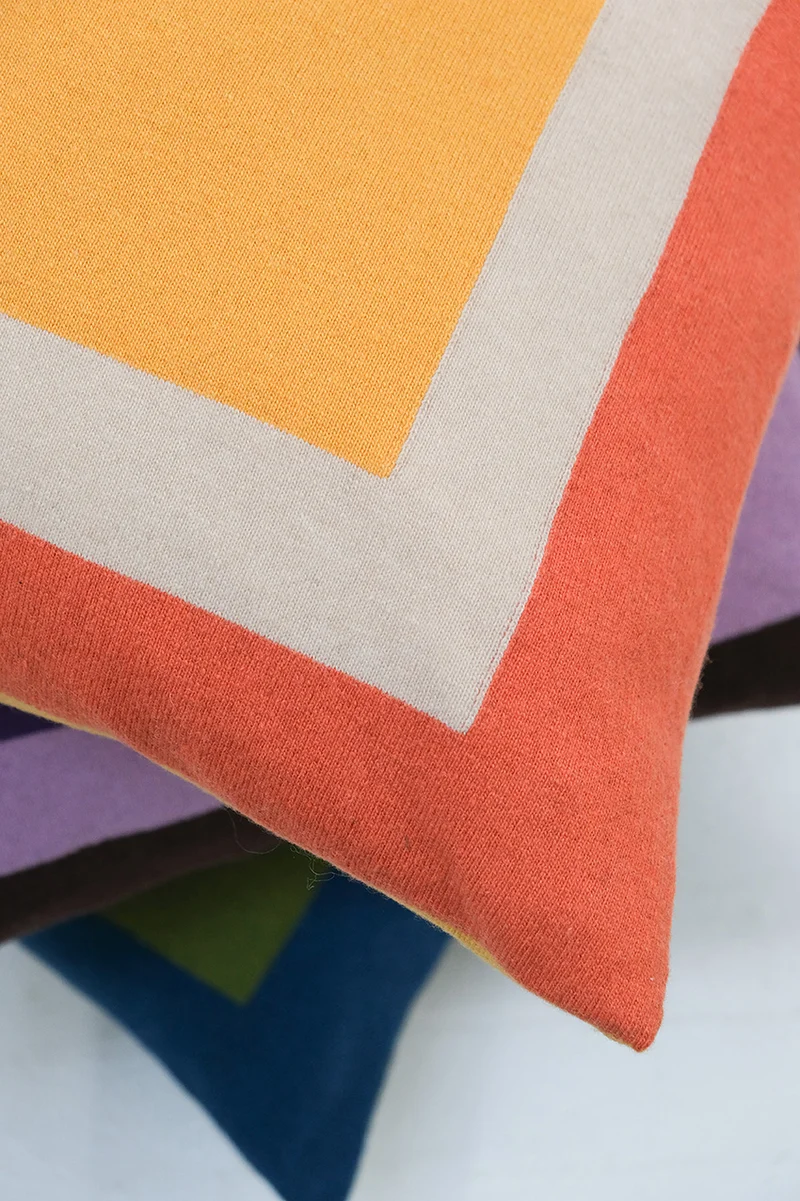 Cushion Cashmere and Merino Wool - Orange Squares