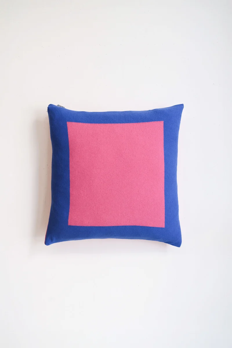 Cushion Cashmere and Merino Wool - Geometric Blue / Pink