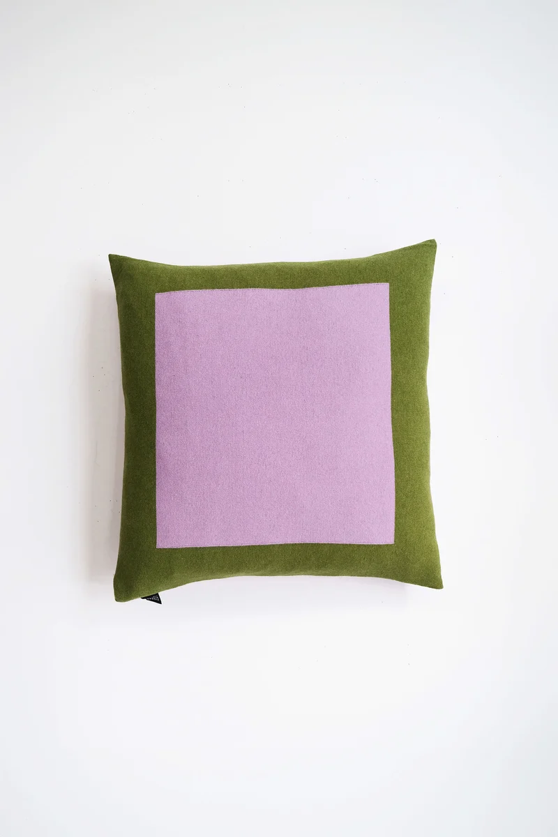 Cushion Cashmere and Merino Wool - Geometric Green / Pink