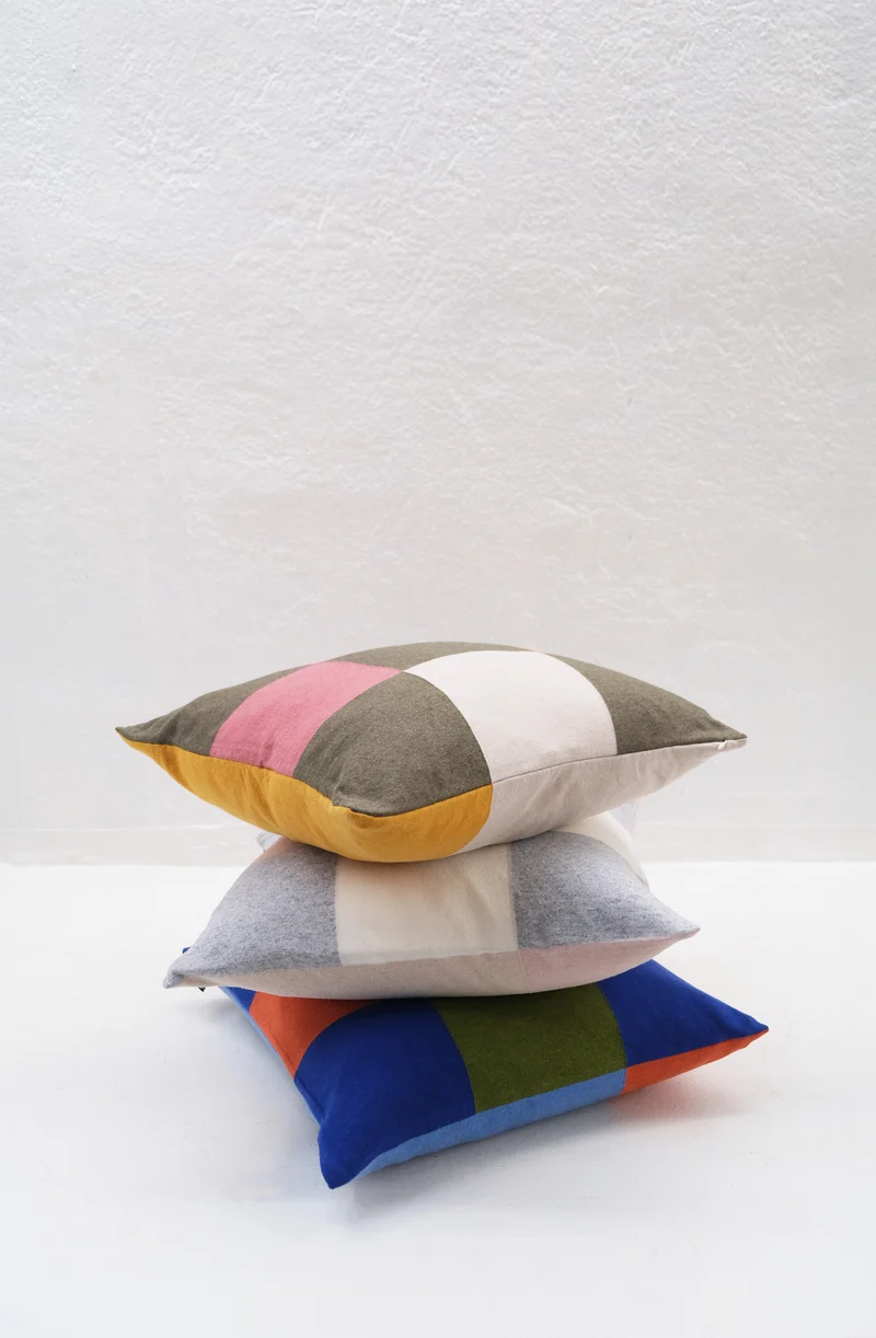 Cushion Cashmere and Merino Wool - Grey Check