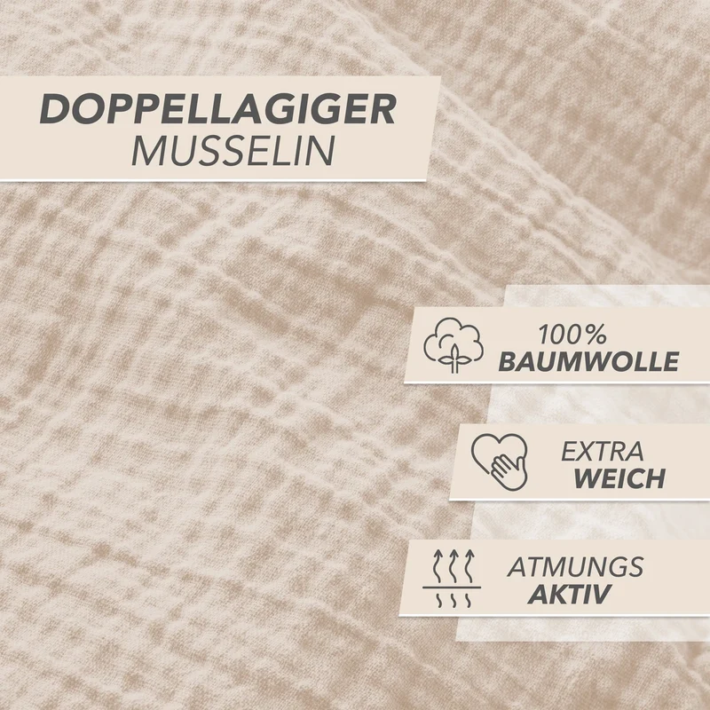 Musselin Kopfkissenbezug - Beige - 40x80 cm