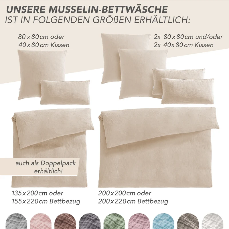 Musselin Kopfkissenbezug - Beige - 40x80 cm