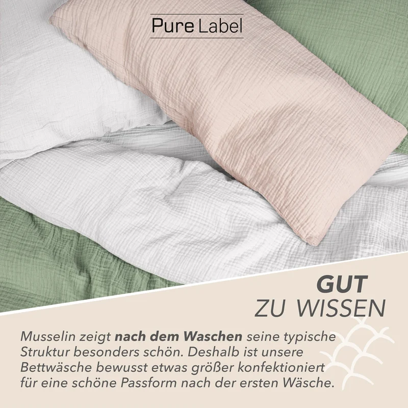 Musselin Bettwäsche Sets - Salbeigrün - 2x155x220 + 2x80x80 cm