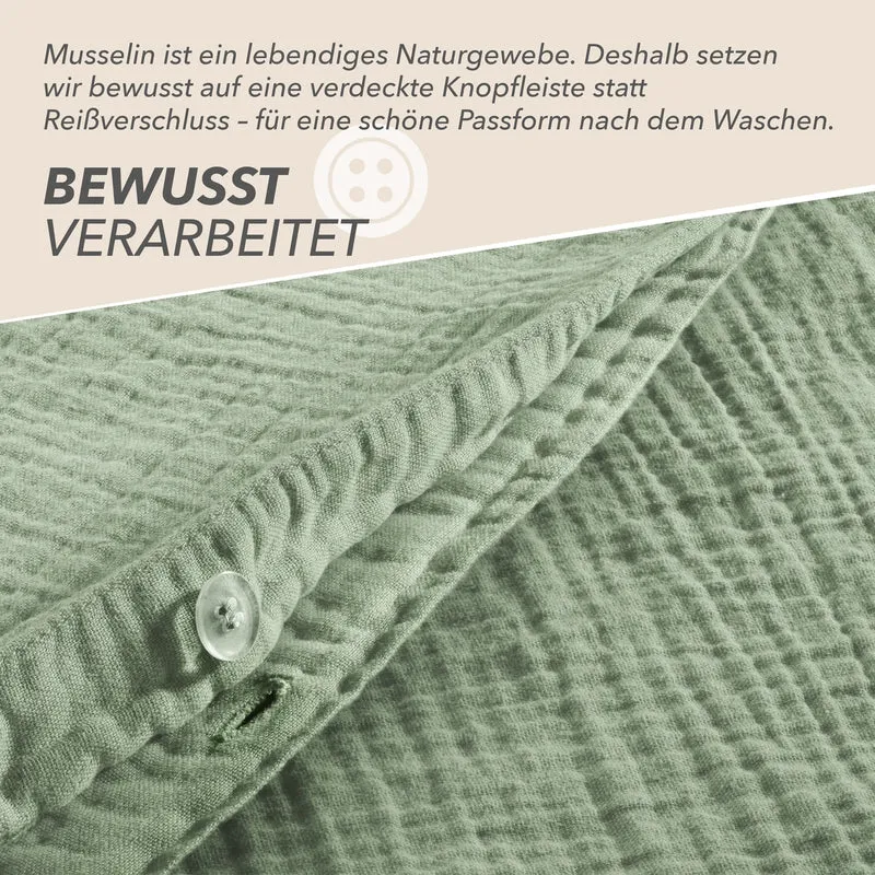 Musselin Bettwäsche Sets - Salbeigrün - 2x155x220 + 2x80x80 cm