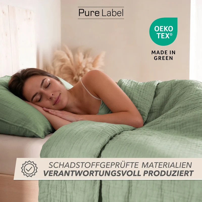 Musselin Bettwäsche Sets - Salbeigrün - 2x155x220 + 2x80x80 cm