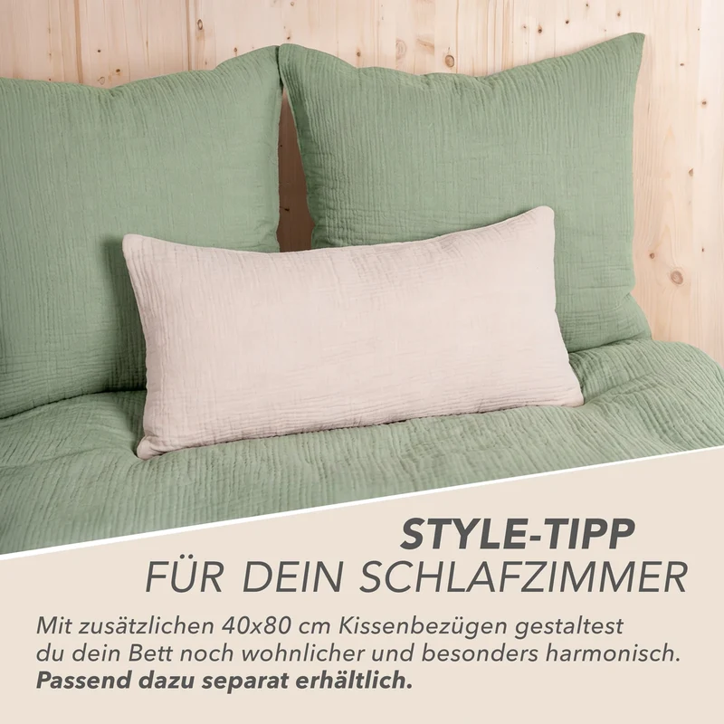 Musselin Bettwäsche Sets - Salbeigrün - 2x155x220 + 2x80x80 cm