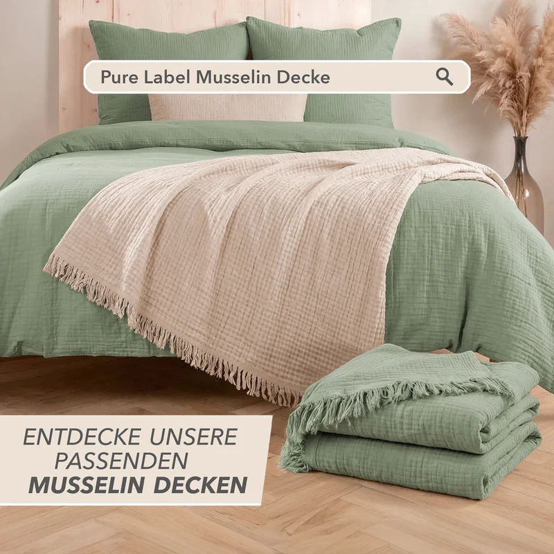 Musselin Bettwäsche Sets - Salbeigrün - 2x155x220 + 2x80x80 cm