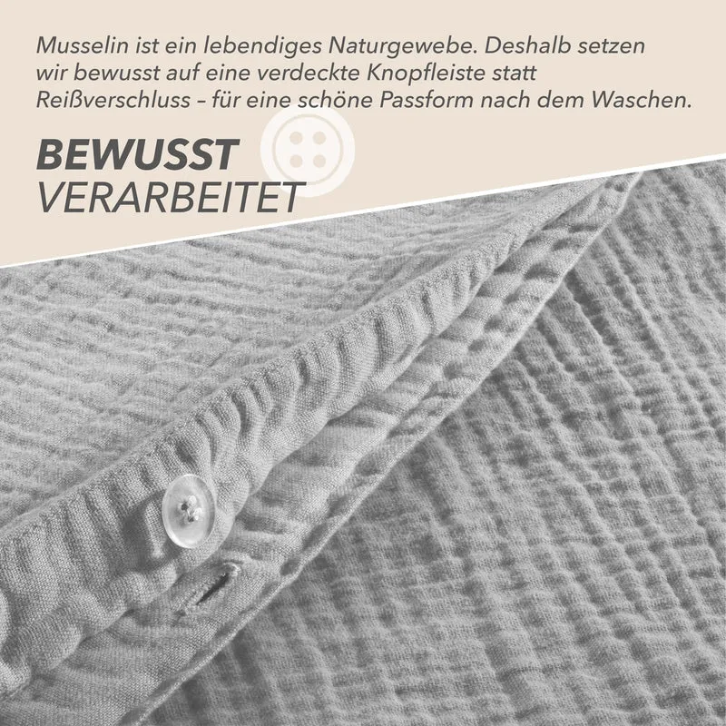Musselin Bettwäsche Einzelbettwäsche - Grau - 155x220 + 80x80 cm