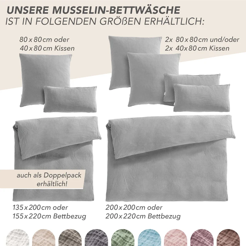 Musselin Bettwäsche Einzelbettwäsche - Grau - 155x220 + 80x80 cm