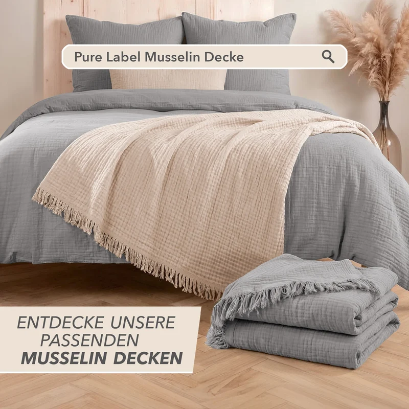 Musselin Bettwäsche Einzelbettwäsche - Grau - 155x220 + 80x80 cm