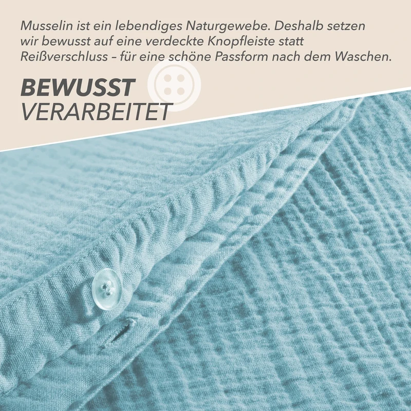 Musselin Bettwäsche Einzelbettwäsche - Hellblau - 155x220 + 40x80 cm