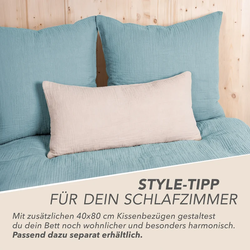 Musselin Bettwäsche Einzelbettwäsche - Hellblau - 155x220 + 40x80 cm