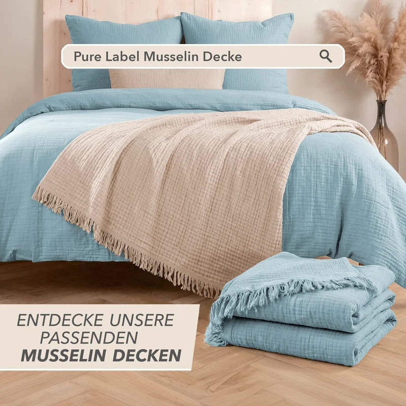Musselin Bettwäsche Einzelbettwäsche - Hellblau - 155x220 + 40x80 cm