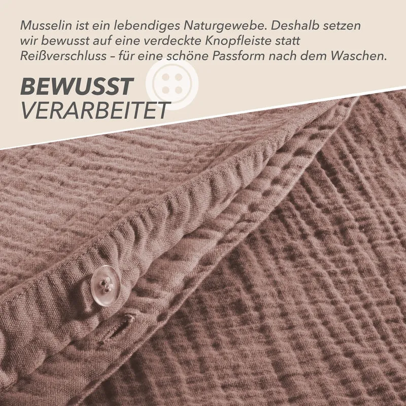 Musselin Bettwäsche Einzelbettwäsche - Hellbraun - 155x220 + 40x80 cm