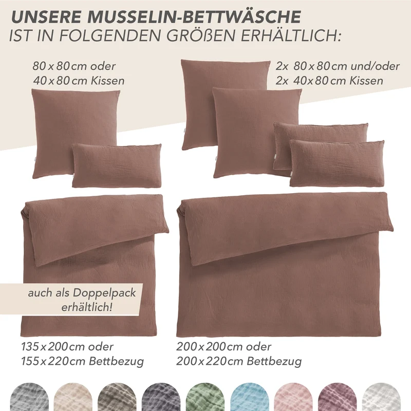 Musselin Bettwäsche Einzelbettwäsche - Hellbraun - 155x220 + 40x80 cm