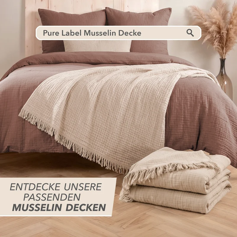 Musselin Bettwäsche Einzelbettwäsche - Hellbraun - 155x220 + 40x80 cm
