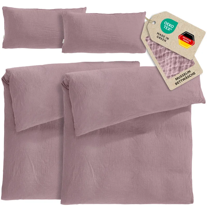 Musselin Bettwäsche Sets - Mauve - 2x155x220 + 2x40x80 cm