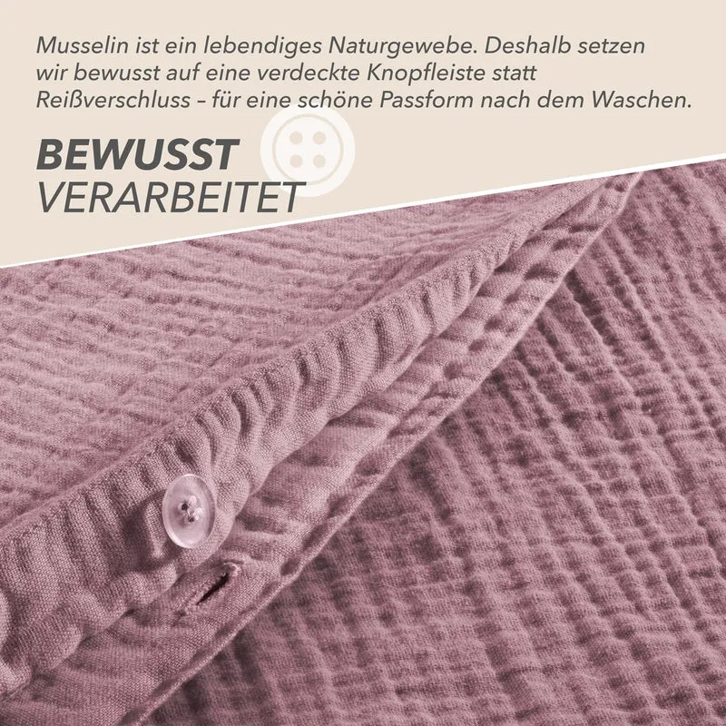 Musselin Bettwäsche Sets - Mauve - 2x155x220 + 2x40x80 cm