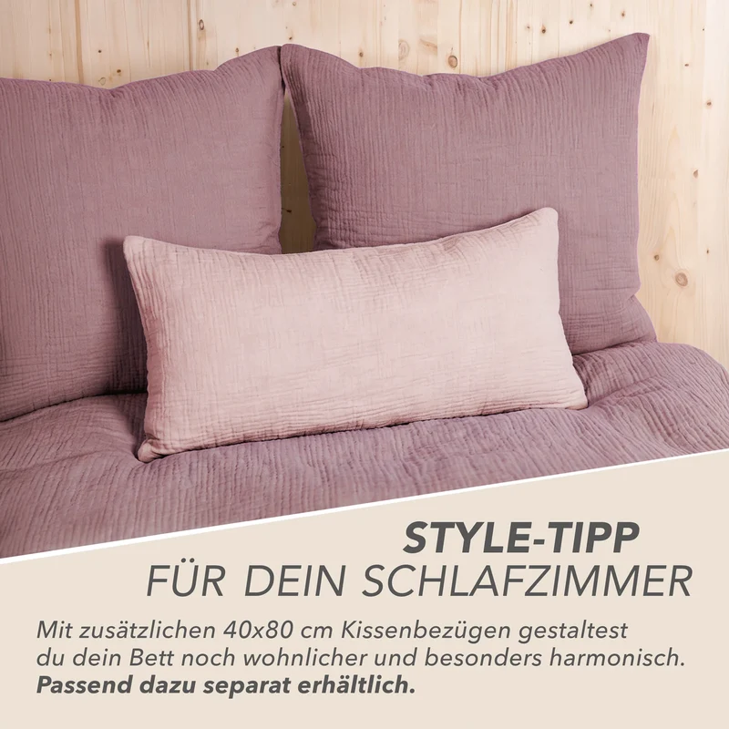 Musselin Bettwäsche Sets - Mauve - 2x155x220 + 2x40x80 cm