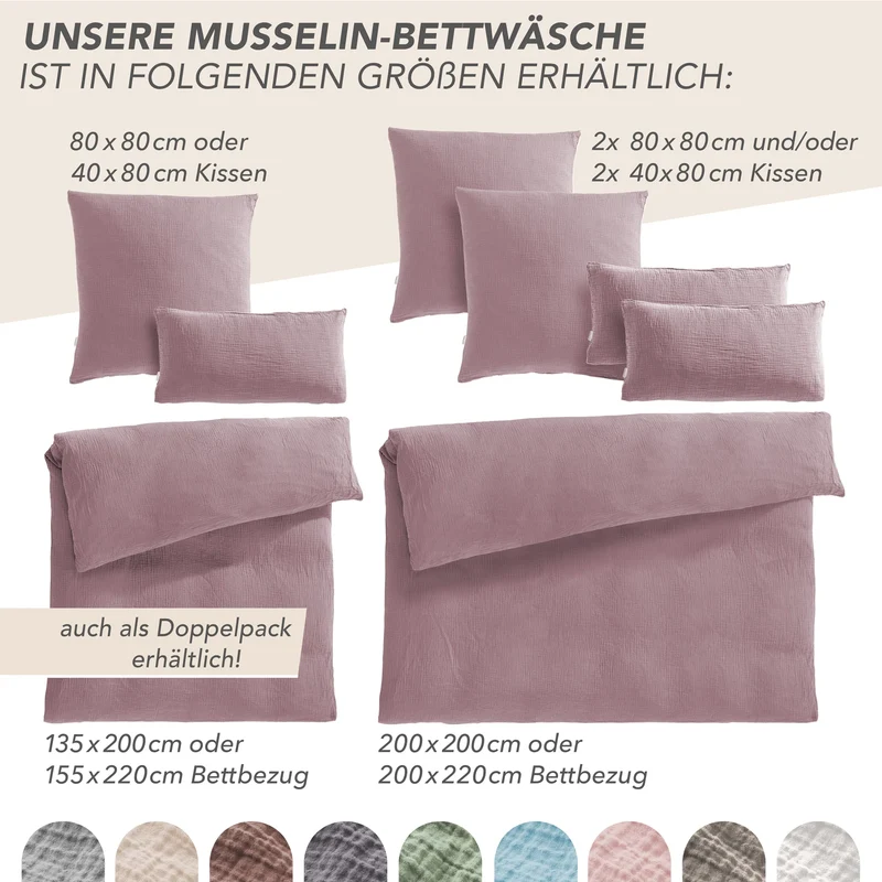 Musselin Kopfkissenbezug - Mauve - 40x80 cm