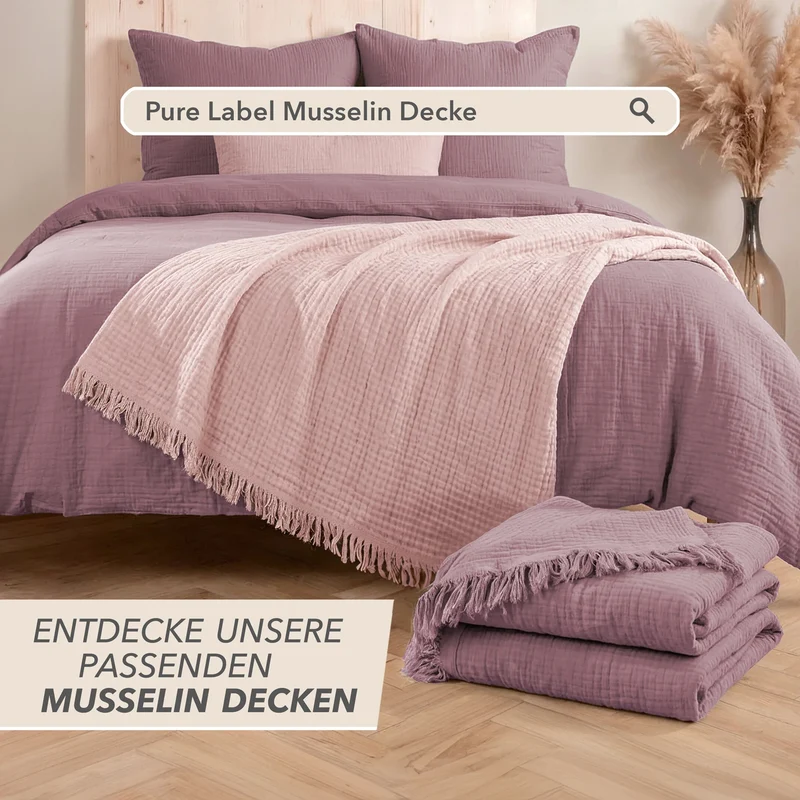 Musselin Bettwäsche Sets - Mauve - 2x155x220 + 2x40x80 cm