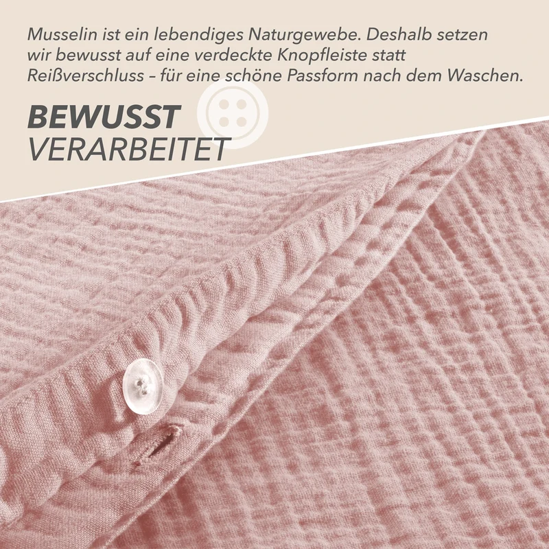 Musselin Bettwäsche Einzelbettwäsche - Rosa - 155x220 + 40x80 cm