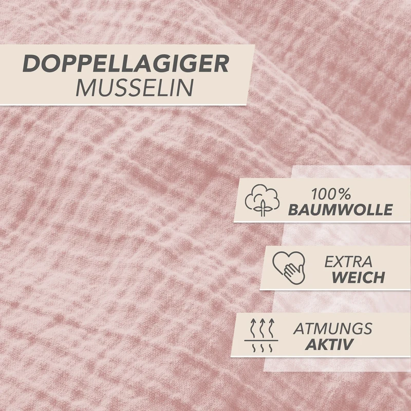Musselin Kopfkissenbezug - Rosa - 40x80 cm