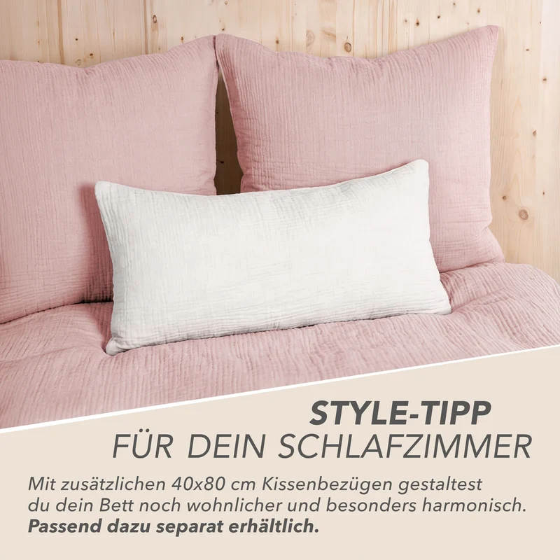 Musselin Bettwäsche Einzelbettwäsche - Rosa - 155x220 + 40x80 cm
