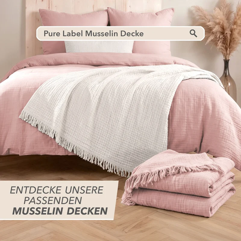 Musselin Bettwäsche Einzelbettwäsche - Rosa - 155x220 + 40x80 cm