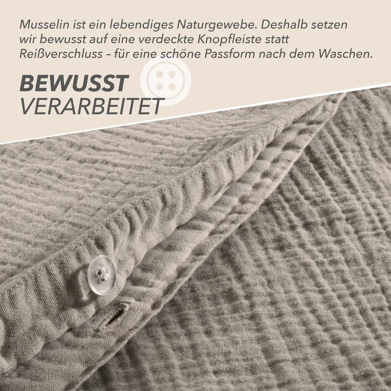 Musselin Bettwäsche Sets - Taupe - 2x135x200 + 2x80x80 cm