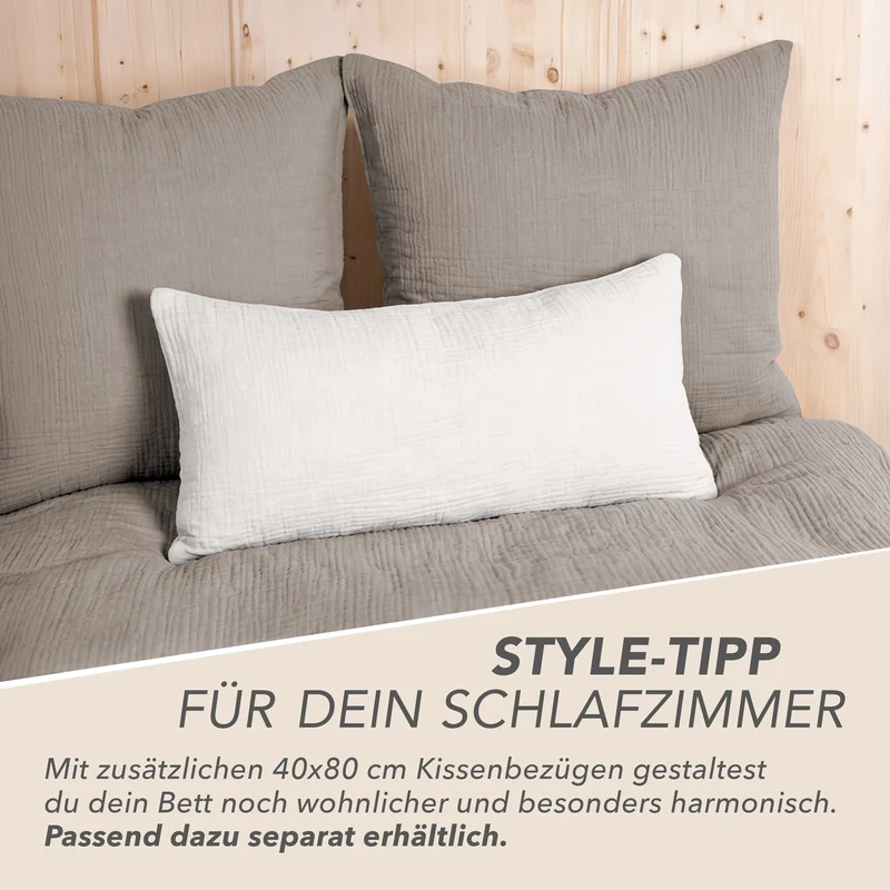 Musselin Bettwäsche Sets - Taupe - 2x135x200 + 2x80x80 cm